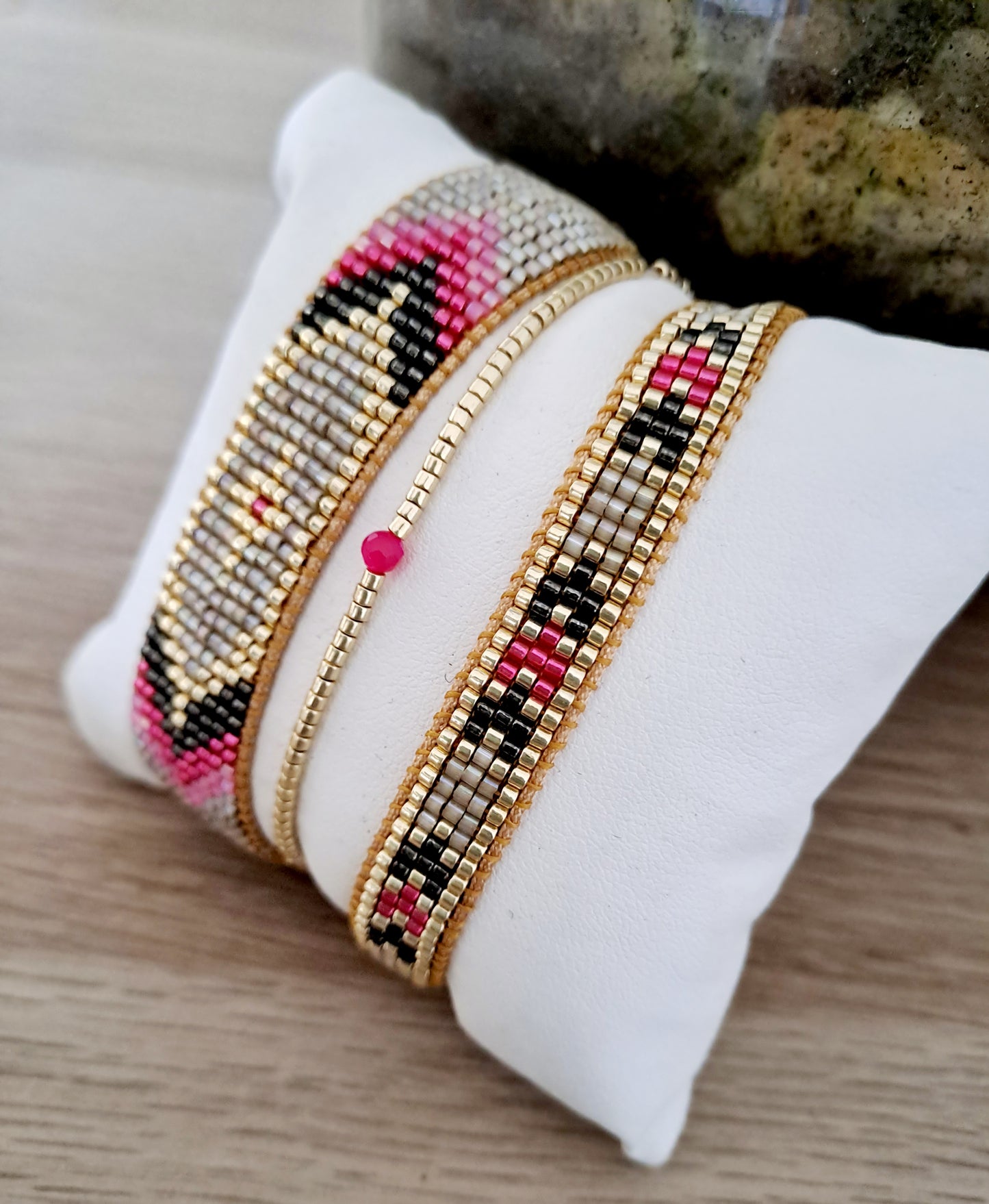 Bracelets tissés Miyuki -rose et noir