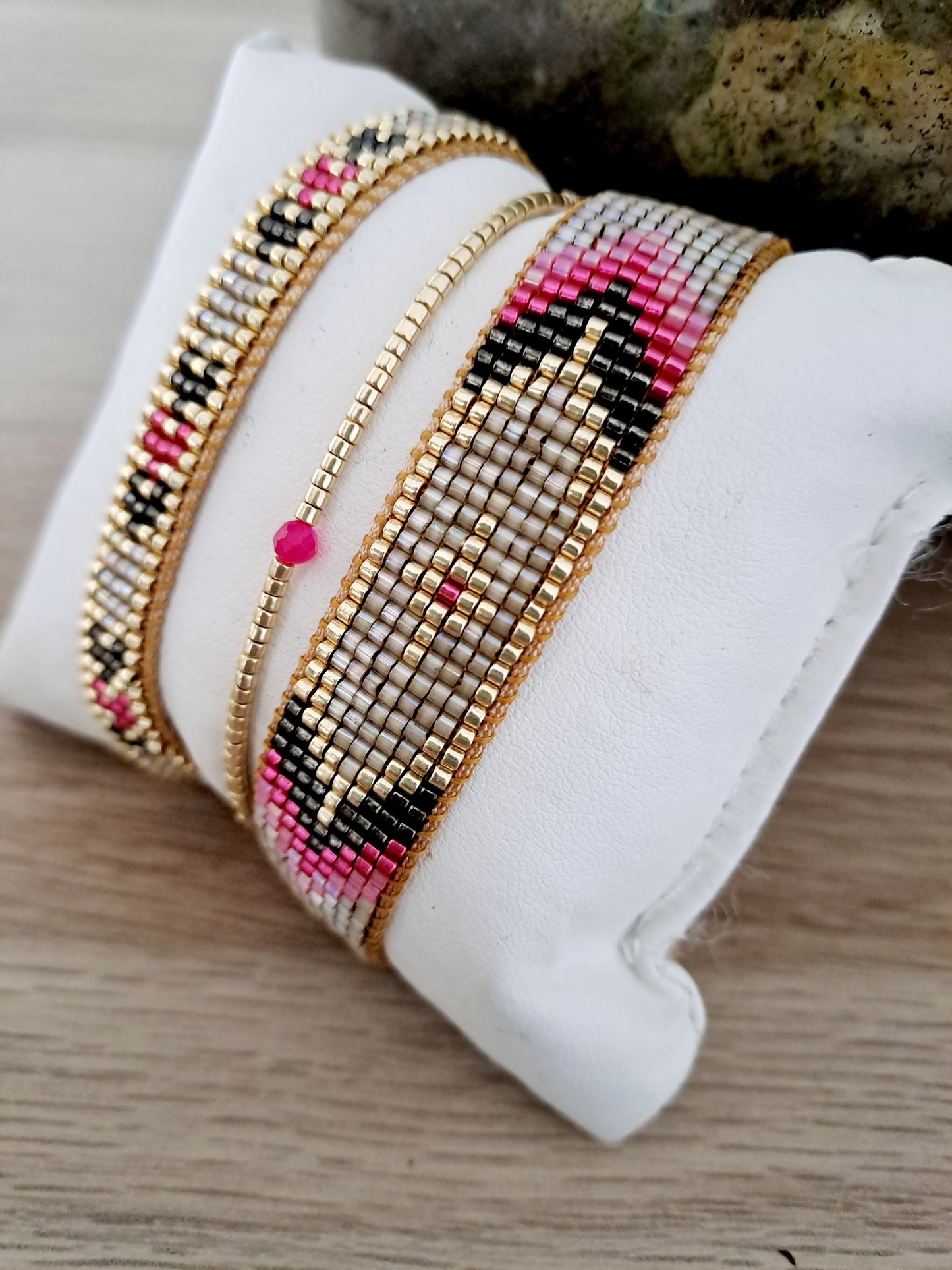 Bracelets tissés Miyuki -rose et noir