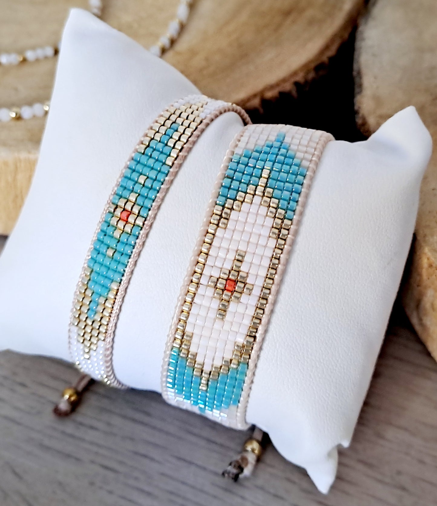 Bracelets tissés Miyuki -Bleu Turquoise et Blanc