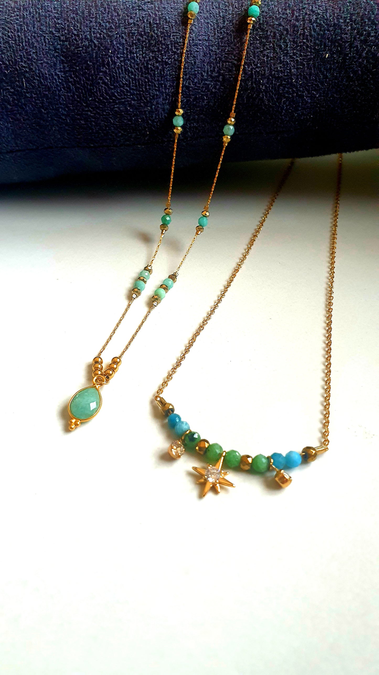 Colliers chaine plaquée or et Amazonite