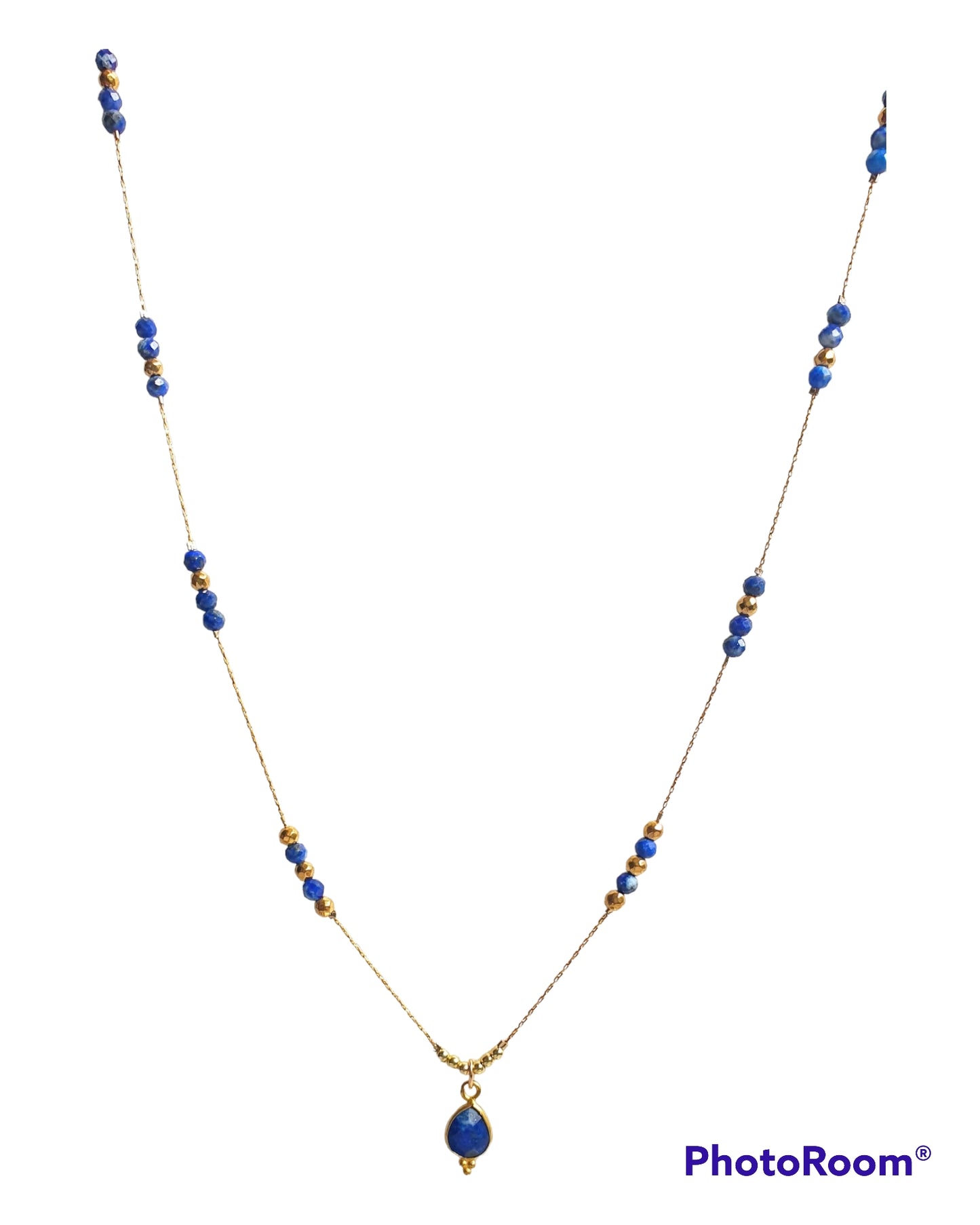 Sautoir - Collier chaine plaquée or et Lapis Lazulli